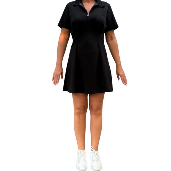 Prada Golf Polo Dress Black Fit and Flare Knee Length - Sz Large - Tenniscore - Picture 1 of 16